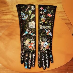 Vintage lady's leather gloves. Custom painted.